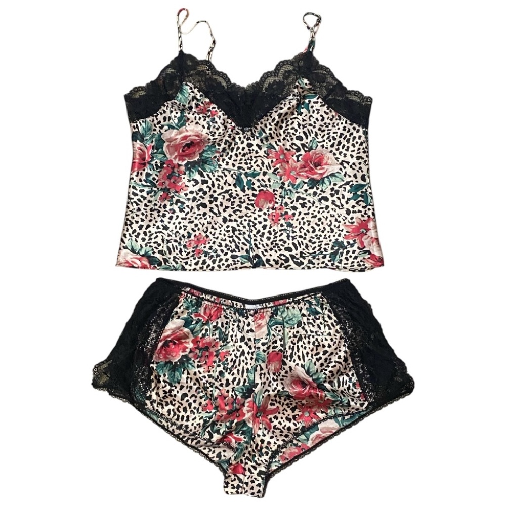 In bloom by Jonquil Leopard & Floral print & lace, satin sleep set. Sz L